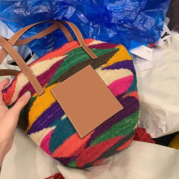 

colored cotton bag ladies straw bag 2020 new stripe woven knit luxury handbags women bags designer basket tote
