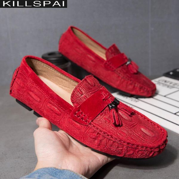 

killspai 2020 new arrival blue red loafers british fashion tassel casual shoes breathable man boat shoes non-slip hard-wearing, Black