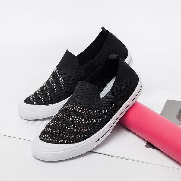 

new women flat fabric shoes comfortable loafers ladies glitter slip on casual shoes platform female bling breathable footwear, Black