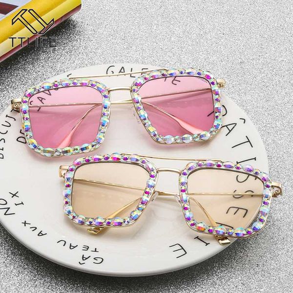

ttlife 2020 oversized sunglasses women vintage luxury rhinestones square ocean lens sunglasses men shades for women oculos, White;black