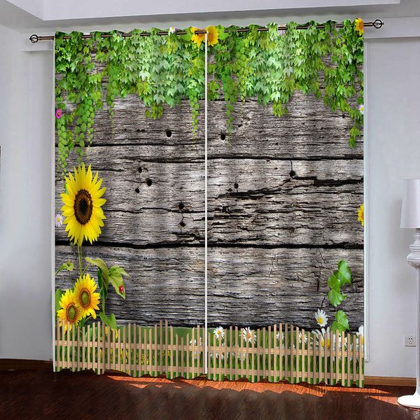

3d curtains custom blackout curtains sunflower on old wood board curtain living room kitchen drapes home decoration
