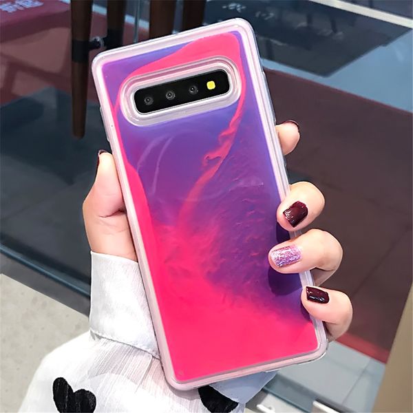 

luminous neon sand cover for samsung galaxy s8 s9 s10 s20 ultra plus note 10 8 9 glow in the dark liquid glitter quicksand silicone cases