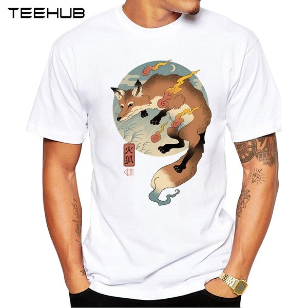 

teehub men's new fashion fire fox ukiyo-e design t-shirt cool cat eva ukiyo-e printed tee shirts