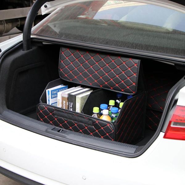 

car trunk organizer box storage bag auto trash tool bag pu leather folding cargo storage stowing tidying car accessories