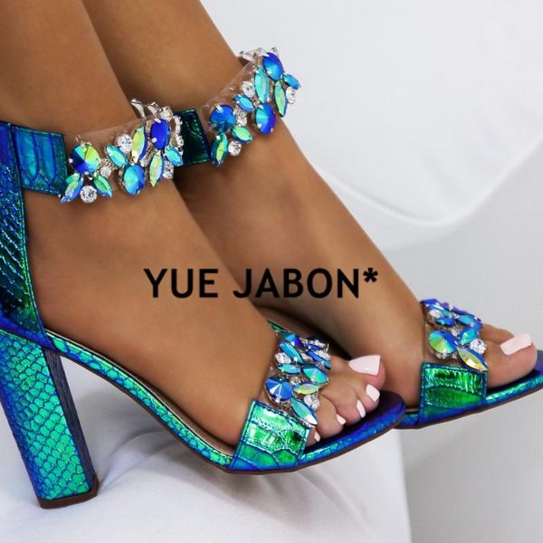 

Â yue jabon fashion 2020 summer rhinestone pvc sandals women shoes peep toe stilettos square high heels sandals summer party pump, Black