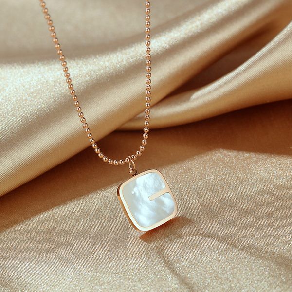

white shell square pendant necklace women stainless steel beads chain necklaces rose gold color fashion jewelry girl wholesale, Silver