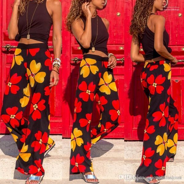 

female capris casual panelled loose ladies apparel summer floral print women pants fashion designer high waist, Black;white
