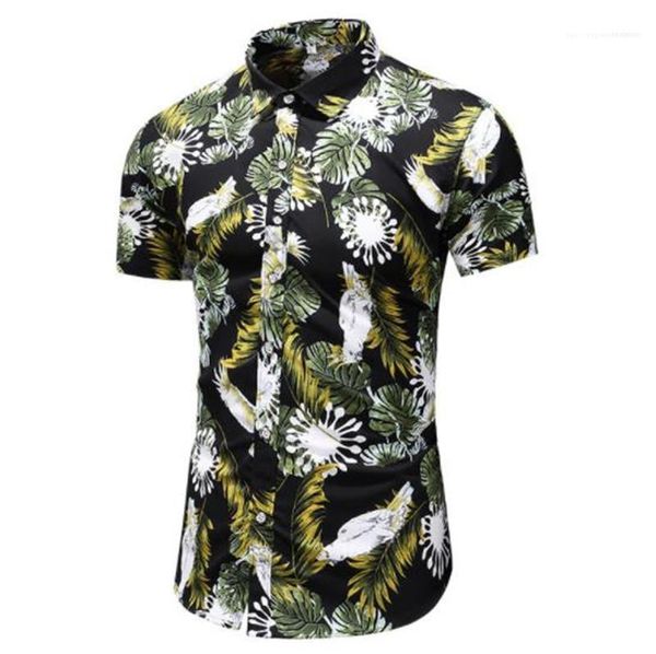 

printed lapel neck slim shirts summer new style mens clothing plus size mens designer shirts fashionable floral, White;black