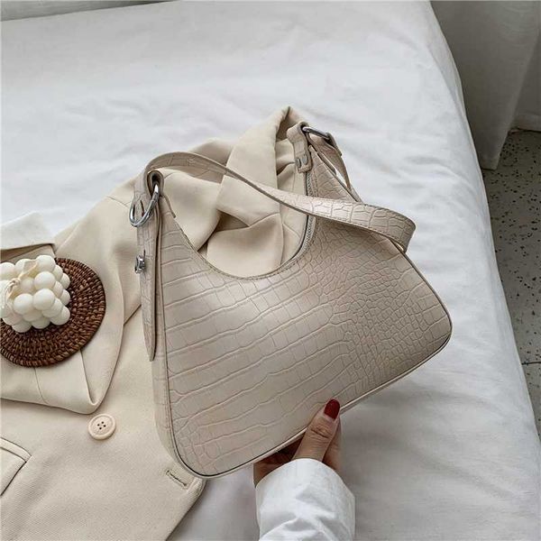 

fashion small soft pu leather armpit bag for women simple moon shoulder handbags female travel stone pattern fashion hand bag