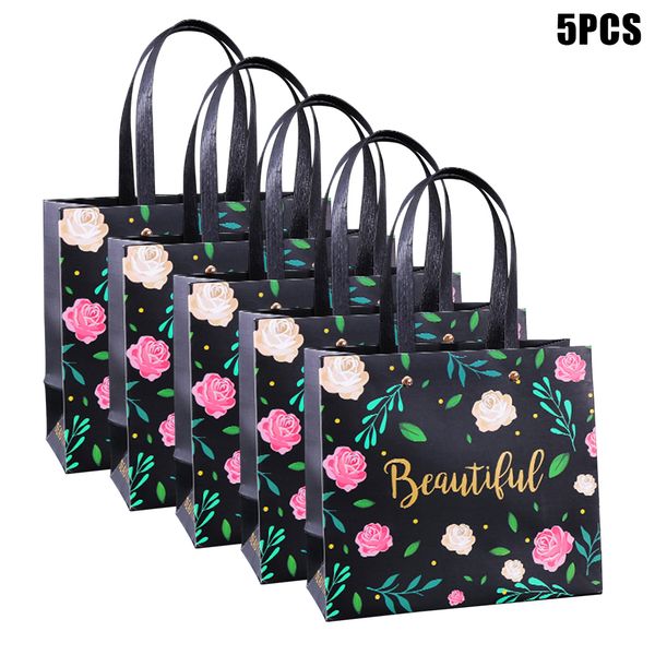 

5pcs/set decorative flower print hand held holiday handle gift bag rectangle