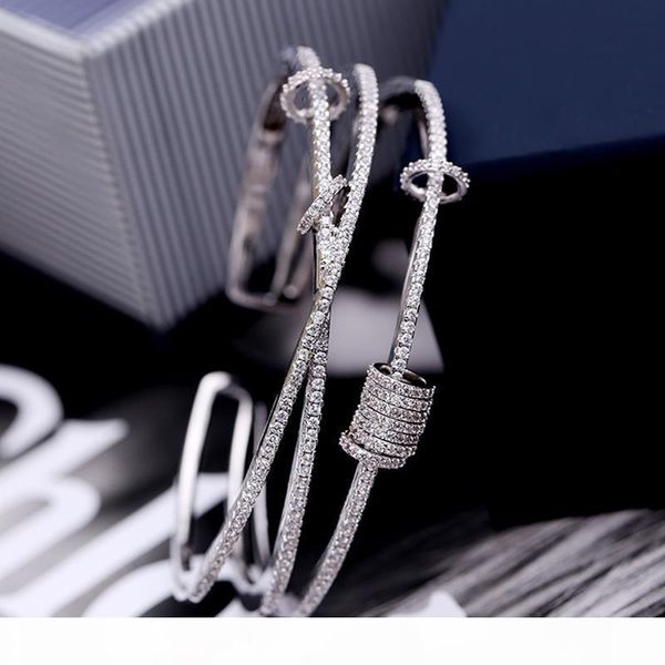 

silver micro inlaid zircon multilayer smart ring bracelet opening design screw cap opening simple and stylish bangle zk40, Black