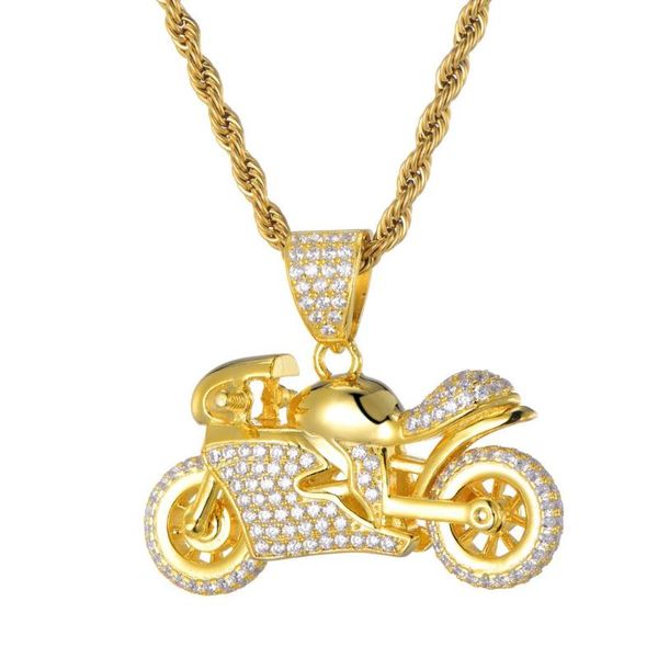 

hip hop motorcycle pendant fashion punk jewelry gold color motorcycle full cubic zircon bling men's hip hop pendants necklace, Silver