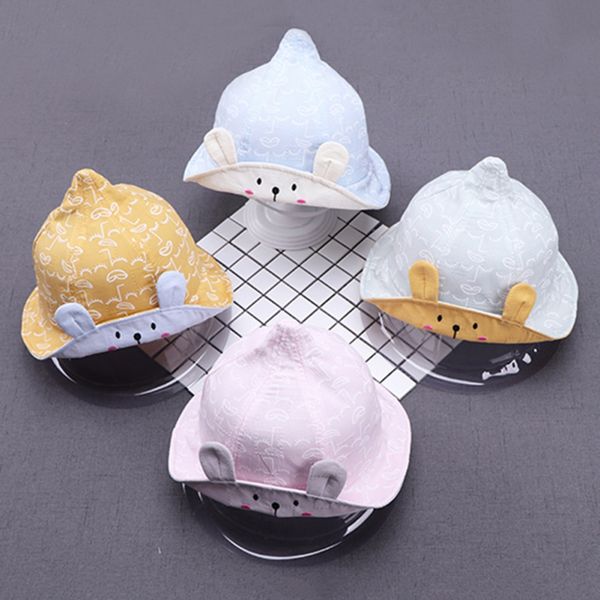 

spring new korean baby hat cotton printed fisherman hat cartoon ears children sun hat1, Blue;gray