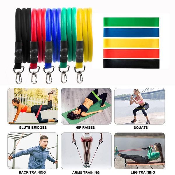 

диапазоны 11pcs сопротивления комплект тренировки bands elastic тросового резиновые трубки фитнес группа мышцы обучение йог упражнение