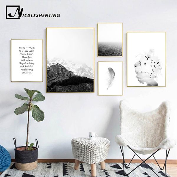 

nicoleshenting scandinavia искусства стены холст абстрактной живописи горы море перо пейзаж плакат скандинавской украшения картины
