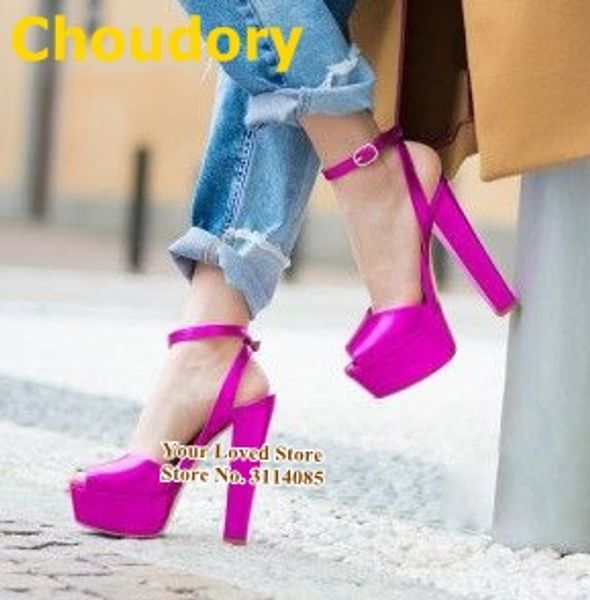 

choudory fuchsia patent leather chunky heel sandals open toe platform buckle strap dress shoes nice wedding pumps size47, Black
