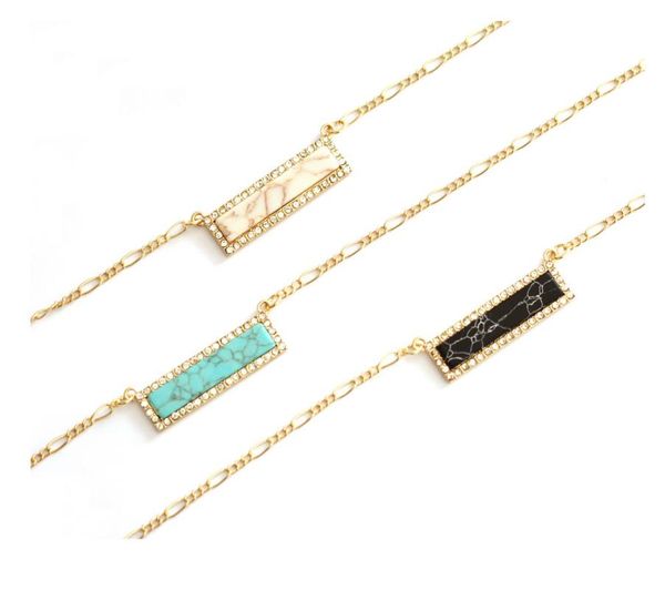 

fashion retangular bar style pave crystal faux marble stone colors geometric marble stone insert pendant necklace, Silver
