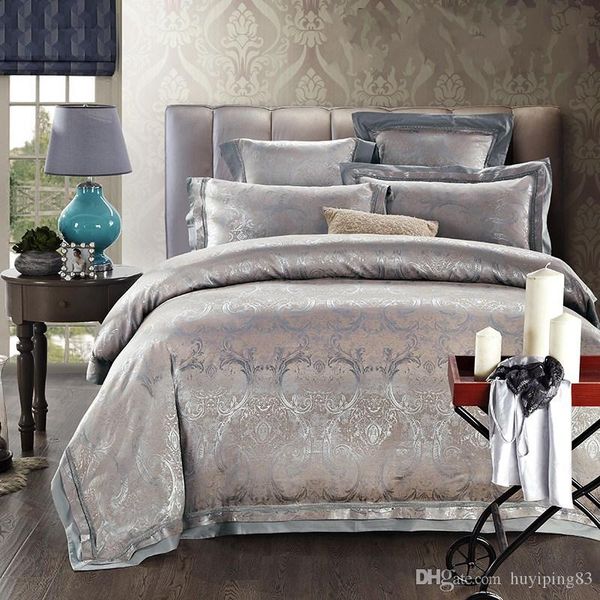 

satin jacquard bedding set home textile 4/6pcs noble silk/cotton quilt/duvet cover bedclothes bed sheet set pillowcases  king size