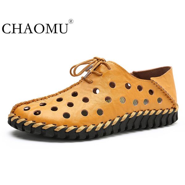 

leather sandals men's new summer hollow hole sandals large size leather baotou outdoor, Black