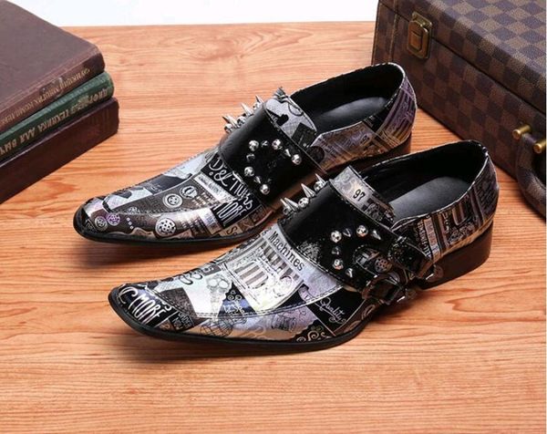 

luxury men print dress shoes formal leather shoes rivets men oxfords designer leather sapato social masculino, Black
