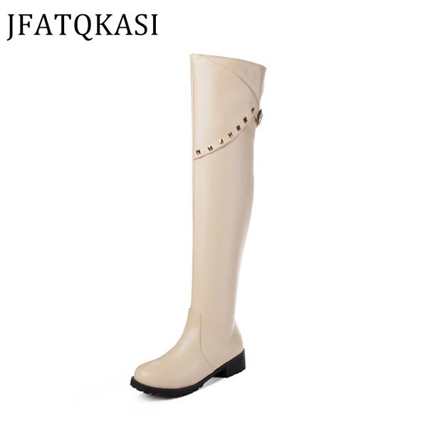 

women boots winter snow shoes over the knee rivet thick boots woman plush slip on fashion european style plus size 2020new, Black