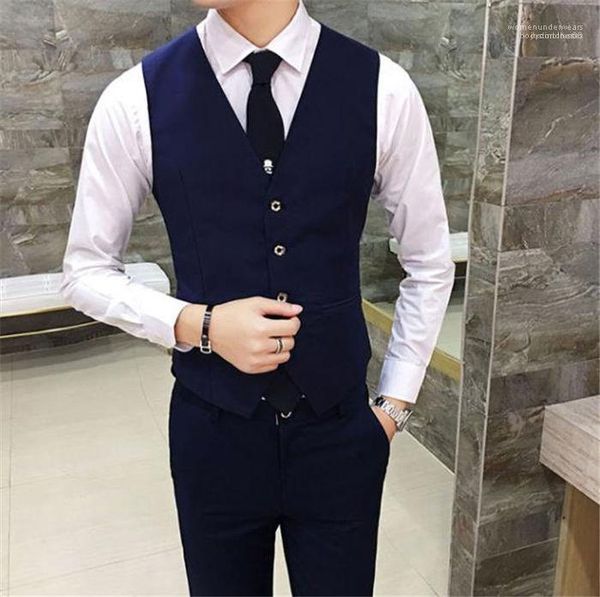 

clothing mens business suit slim vest sleeveless fashion solid color mens outerwear male, Black;white