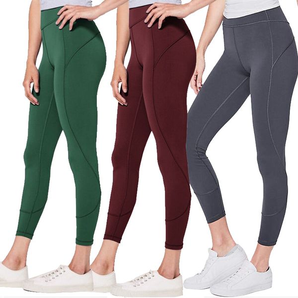 

women yoga pants lu high waist sports gym wear leggings elastic fitness lady overall full tights workout, White;red