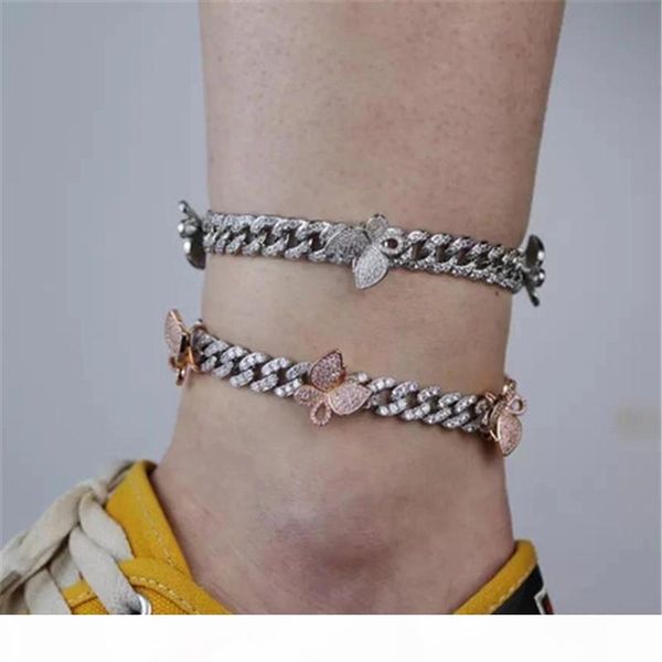 

new fashion women anklets 9mm 9inch gold plated cz butterfly cuban anklets bracelet chains for girls women gift, Black