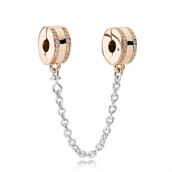 

new 100% sterling silver 1:1 glamour 782057cz rose insignia safety chain original women wedding fashion jewelry gifts, Black