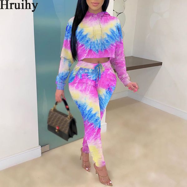 

tie dye sets women hoodied sweatshirt long sleeve long pants sport sets womens outfits elasitc waist fashion fitness 2 piece set, Gray