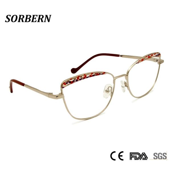 

sorbern cat eye clear glasses optical frames for women men retro alloy metal eyeglasses fashion fake glass prescription eyewear, Black