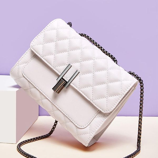 

oblique cross lady bag lady shoulder chain small square bag european and american fashion wild leather white clutch bag gift 1167