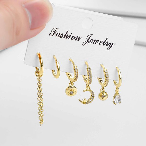 

new fasshion cute moon and star and crystal drop earrings set small hoop earrings for women man jewellry accessories 2020, Golden;silver