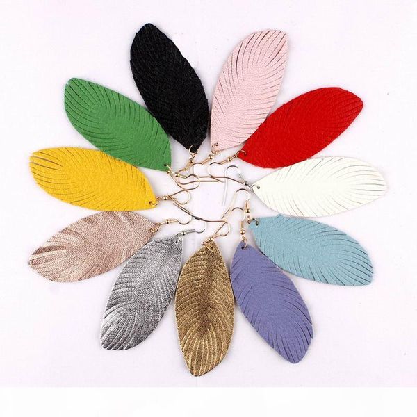 

bohemia jewelry genuine feather feather earrings for women 2019 spring summer fashion boho jewelry leaf leather dangle earrings, Silver