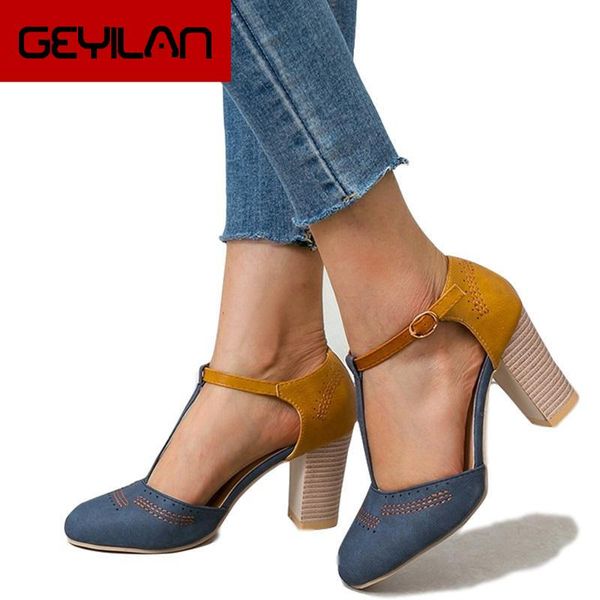 

dress shoes summer women pumps square heel high ladies platform round toe t-tied wedding mujer luxury zapatos blue, Black