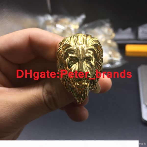 

hip hop new fashion 18k gold plated finger rings stainless steel lion head trendsetter ring size 8-12, Silver
