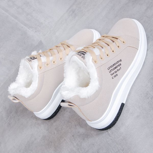 

2020 new women's shoes winter women shoes warm fur plush lady casual lace up fashion sneakers zapatillas mujer platform sn, Black