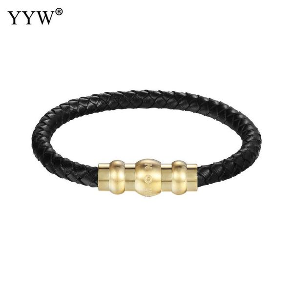 

link, chain yyw trendy round genuine leather bracelets men luxury stainless steel bracelet bangles male female jewelry, Black