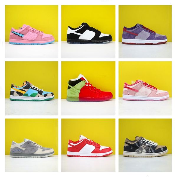 

travis scotts dunk sb low strawberry cough mens running sports shoes chunky dunky sneakers black and white pigeon panda skateboarding shoes