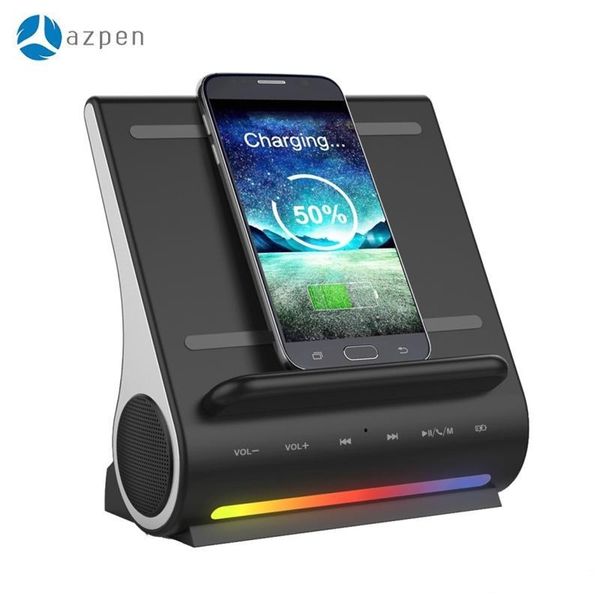 

azpen d100 docking station hifi bluetooth speaker led wireless charging subwoofer with multiple usb ports for andriod charger