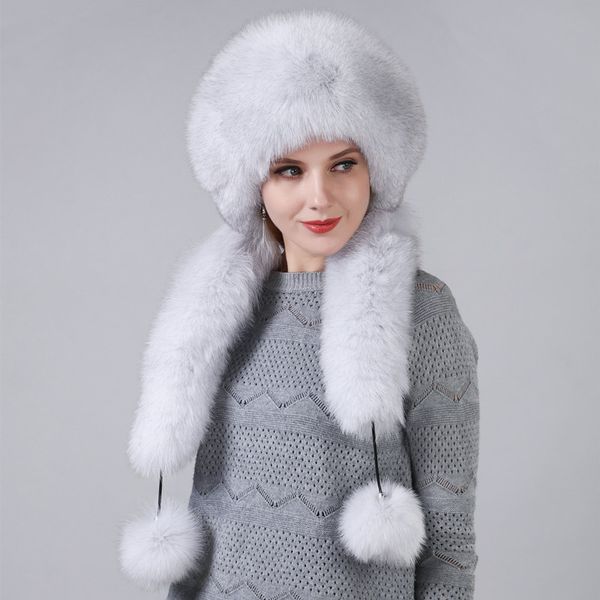 

beanie/skull caps women's winter hat with real natural fur surround extra length can be used as a scarf and hanging chain on the, Blue;gray