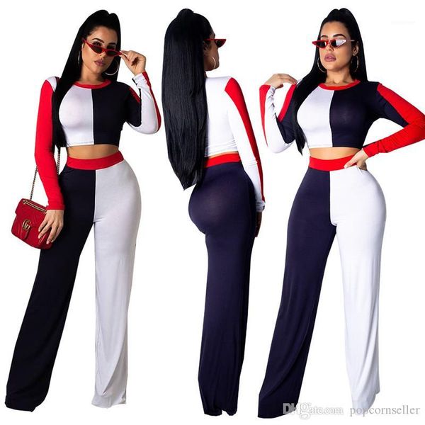 

fashion black contrast color casaul two piece pants summer desigenr 2pcs women s clothing 2 piece set, White