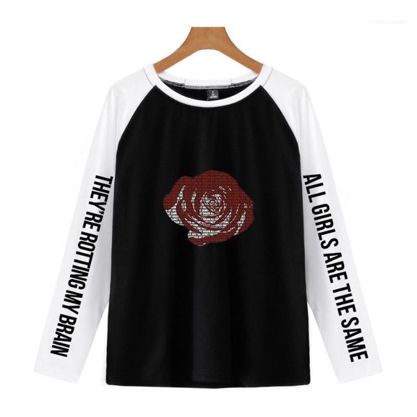

tshirts rap letter printed casual loose long sleeved crew neck pullover t shirts mens fashion tees juice wrld mens designer, White;black