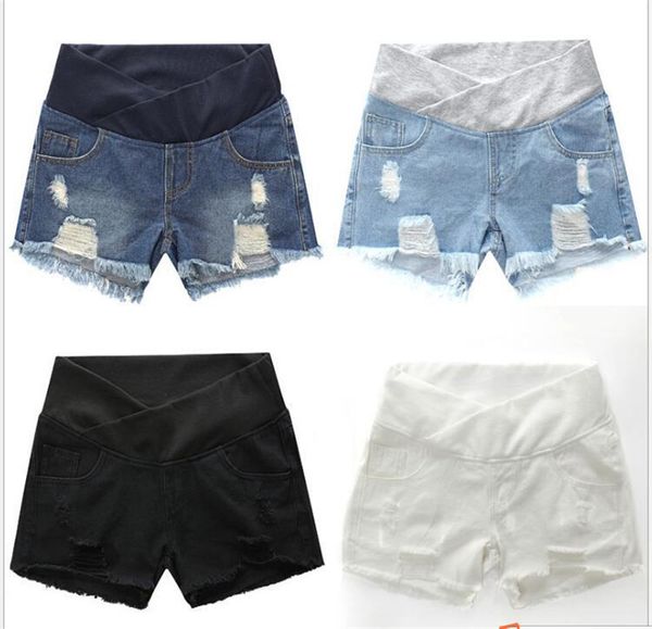 

summer maternity shorts arrival denim shorts for pregnant women leisure frayed loose large size pregnant pants, White