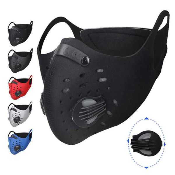 

cycling face outdoor sports training mask pm2.5 anti-pollution running mask activated carbon filter washable mask, Black