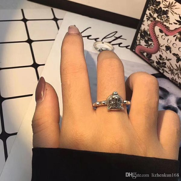 

tiger head sterling silver ring couple personality trend ring luxury design ring fashion jewelry supply, Golden;silver