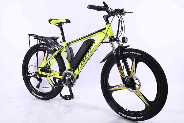 

2020taoci 26-inch 27-speed 36v13ah aluminum alloy inner wire frame double disc brake integrated wheel high-speed motor electric bicycle, Silver;blue