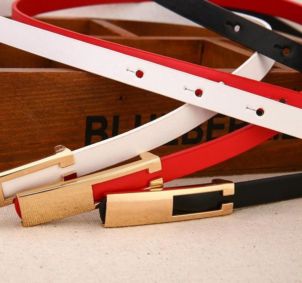 

metal buckle thin belt fashion wild women leather belt black white red straps waistband female dress04, Black;brown