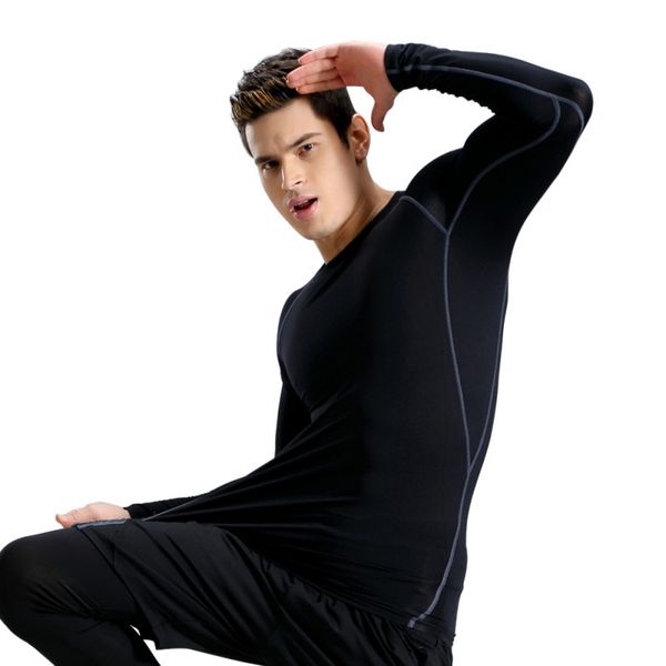 

fitness men quick dring t shirt long sleeve basketball running sports t shirt men muscle bodybuilding gym compression, Black;blue