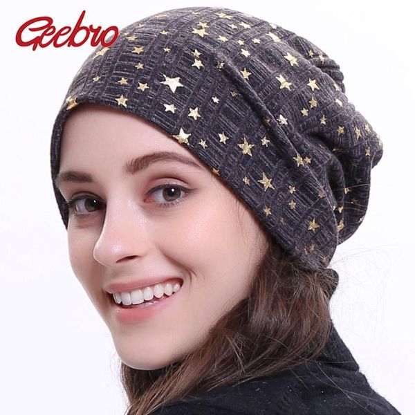 

geebro women's bronzing star beanies hat spring cotton slouchy beanie for ladies comfortable skullies hats bonnets cap dq409n, Blue;gray